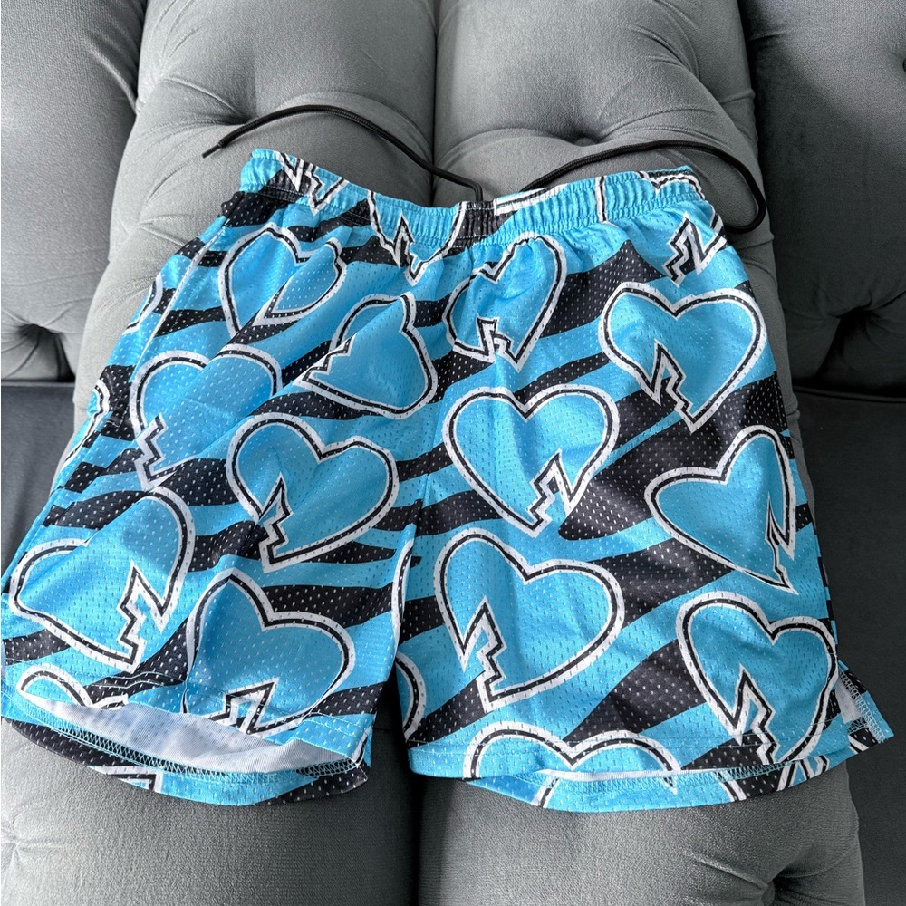 Blue and Black Heart Patterned Shorts
